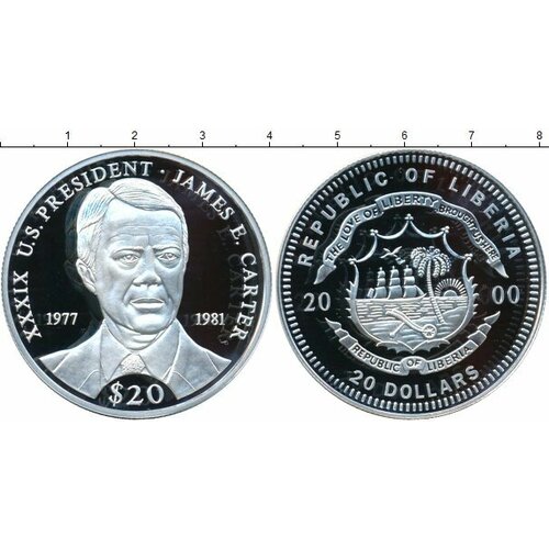Клуб Нумизмат Монета 20 долларов Либерии 2000 года Серебро Президенты США - Джимми Картер