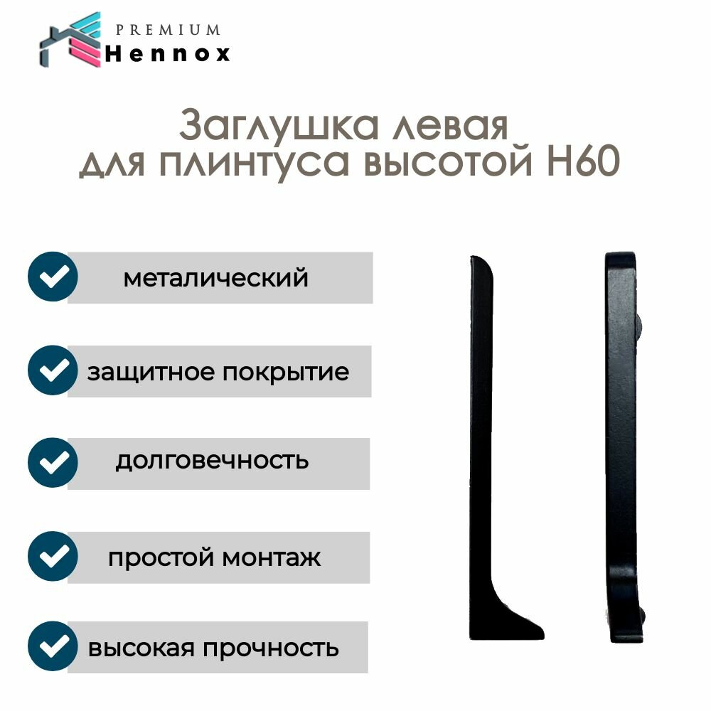 фото Заглушка левая, алюминиевая для плинтуса H60, 1 шт, Черный (матовый)