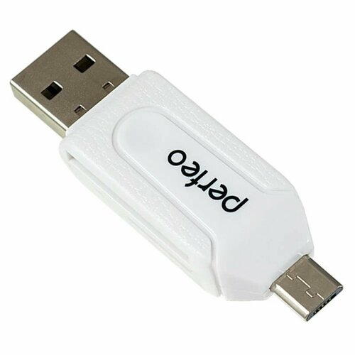 Кард-ридер OTG Perfeo PF-VI-O004, USB/Micro USB/Micro SD/MMC, белый картридер perfeo micro sd pf vi r008 white белый pf 5056