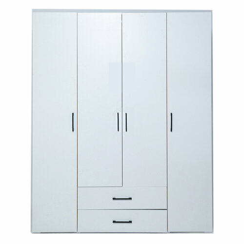 Шкаф Лайт 4-х дверный с ЯЩИКАМИ крафт золотой/белый 160*48*205 см с полками и штангой