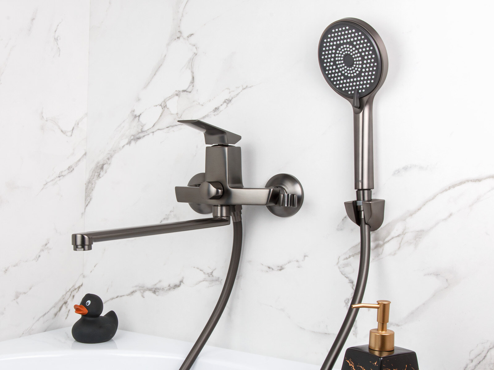 Смеситель для ванны с душем a-five Lily D35 антрацит цвет оружейная сталь (А5-1433)