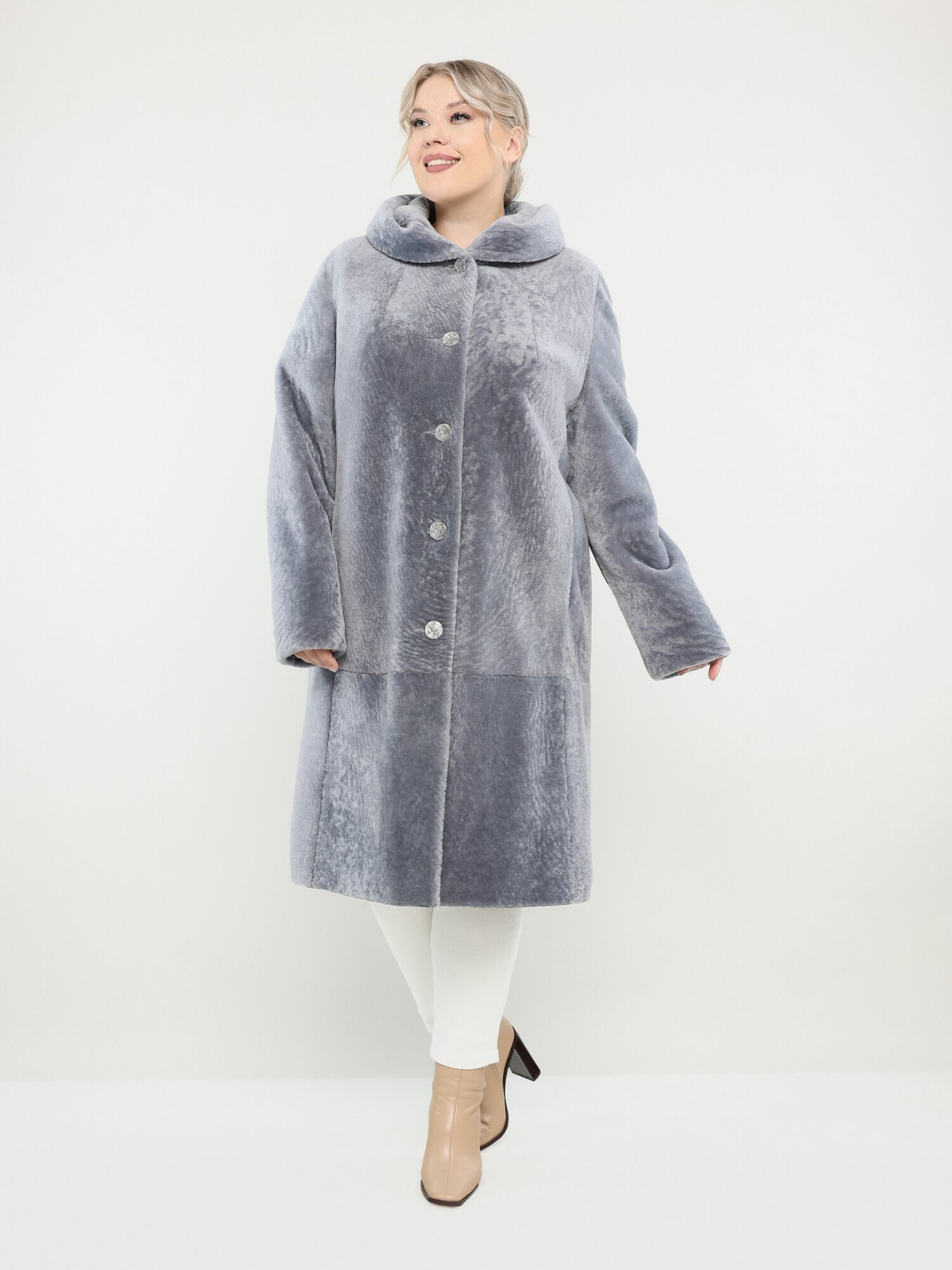 Шуба ALEF, размер 48, серо-голубой