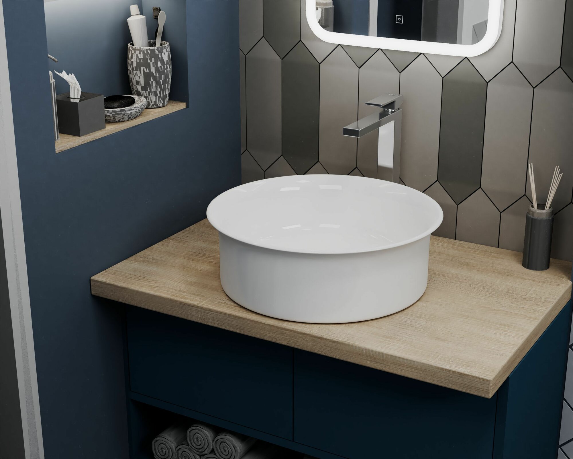 Раковина чаша накладная круглая BAU Dream stripes D43.5, белая