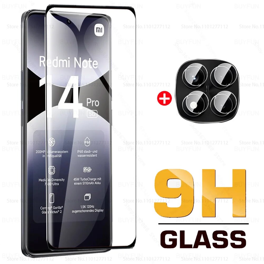 Изогнутое стекло 9H для Xiaomi Redmi Note 14 Pro 5G, закаленное стекло Note14 Pro + 14Pro Plus Note14Pro 4G, защитная пленка для экрана камеры, Only 1 Front Glass, RedmiNote14 Pro 5G — фото 1