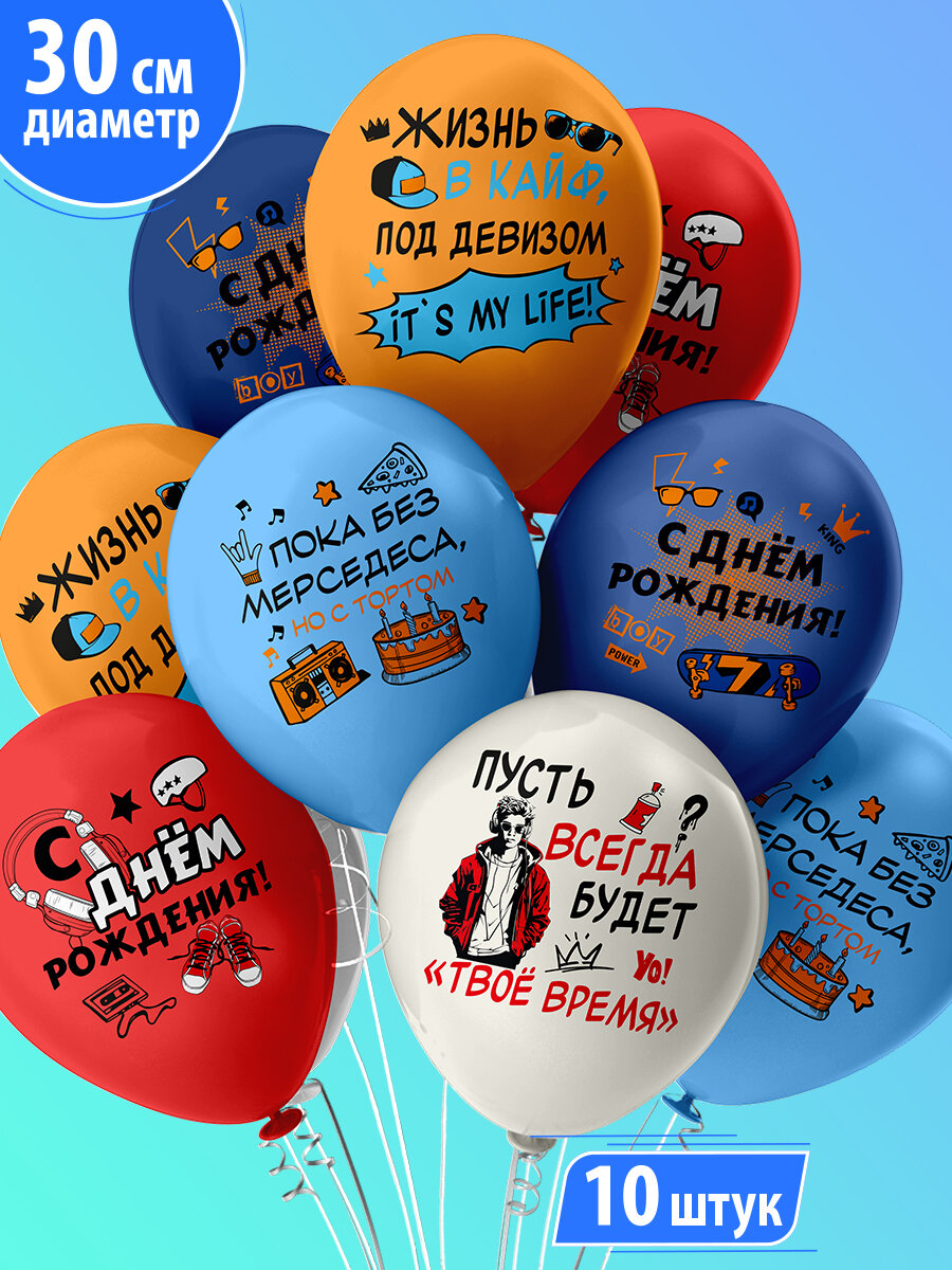 Воздушные шары с приколами для подростка, парня, сына "С днем рождения!" 30 см набор 10 штук