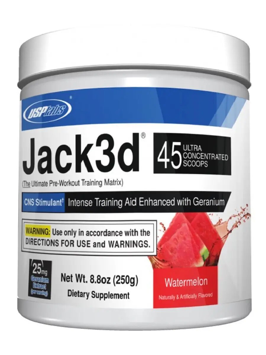 Энергетик USP Labs "Jack3d", предтреник, 45 порций, арбузный вкус, США