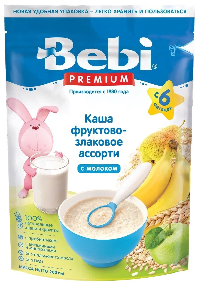 Каша Bebi молочная злаковая с фруктовым ассорти с 6 месяцев 200 г