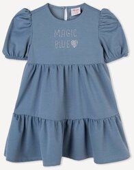Голубое ярусное платье с надписью Magic blue для девочки Gloria Jeans, размер 6-7л/122