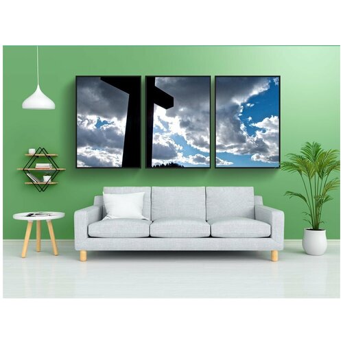 фото Набор модулных постеров для интерьера "крест, синее небо, облако" 60x90 см. в тубусе, без рамки lotsprints