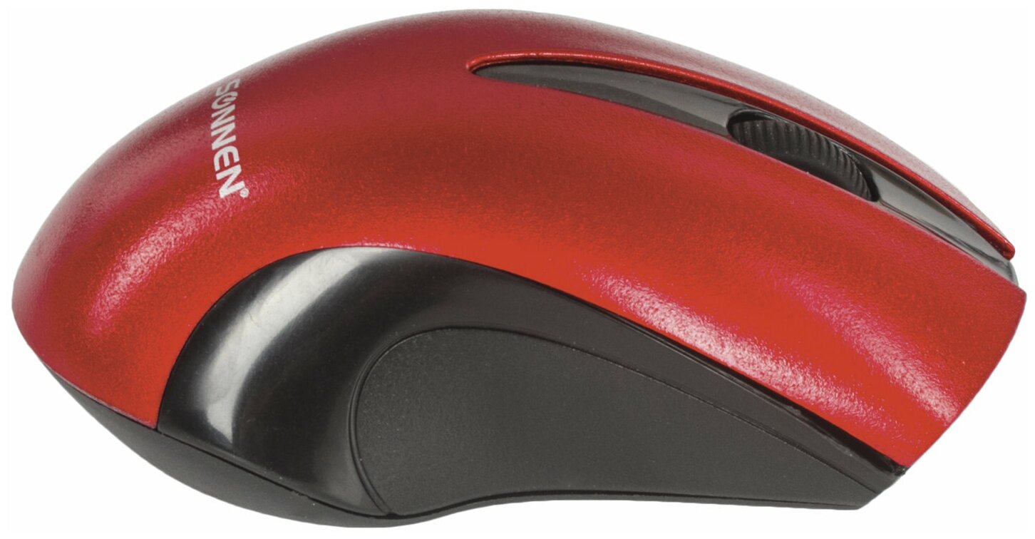 Мышь беспроводная SONNEN M-661R, USB, 1000 dpi, 2 кнопки + 1 колесо-кнопка, оптическая, красная, 512649 - фото №4
