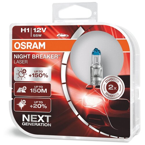 Лампа 12 В H1 55 Вт дальнего света +150% Night Breaker Laser 2 шт. Osram