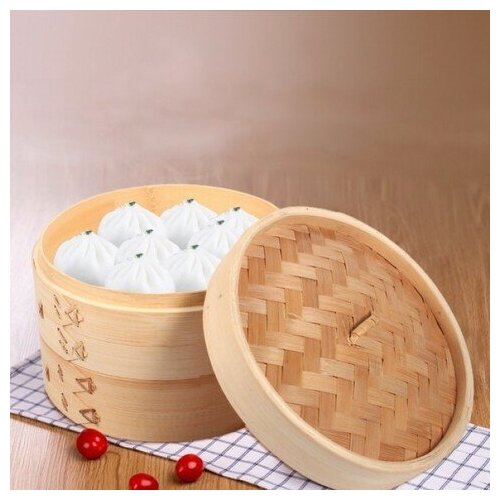 Пароварка бамбуковая Real Tang Bamboo Steamer 2 яруса 18 см - фотография № 5