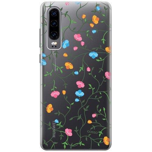 фото Ультратонкий силиконовый чехол-накладка transparent для huawei p30 с 3d принтом "сurly flowers" gosso