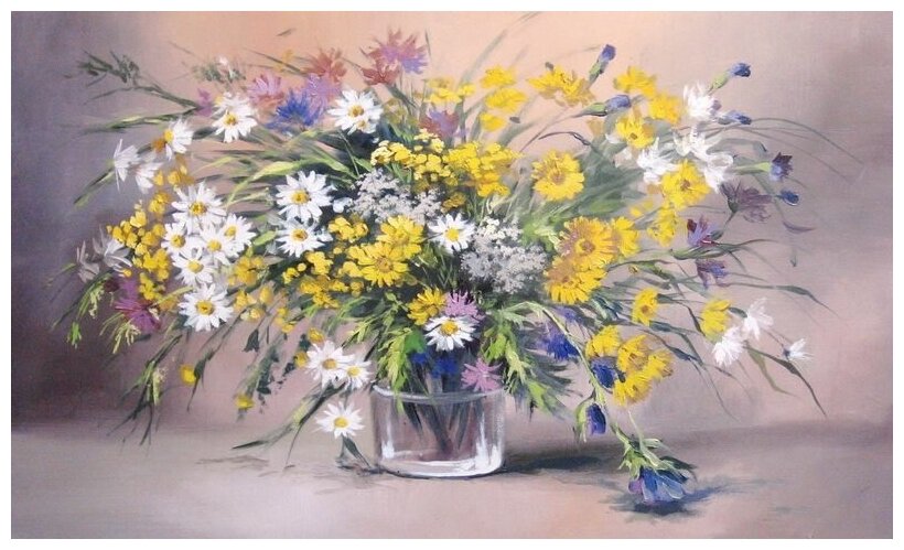 Репродукция на холсте Цветы в вазе (Flowers in a vase) №86 Журавлев Николай 67см. x 40см.