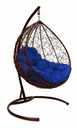 Подвесное кресло-кокон M-GROUP Капля с ротангом, коричневый/синий