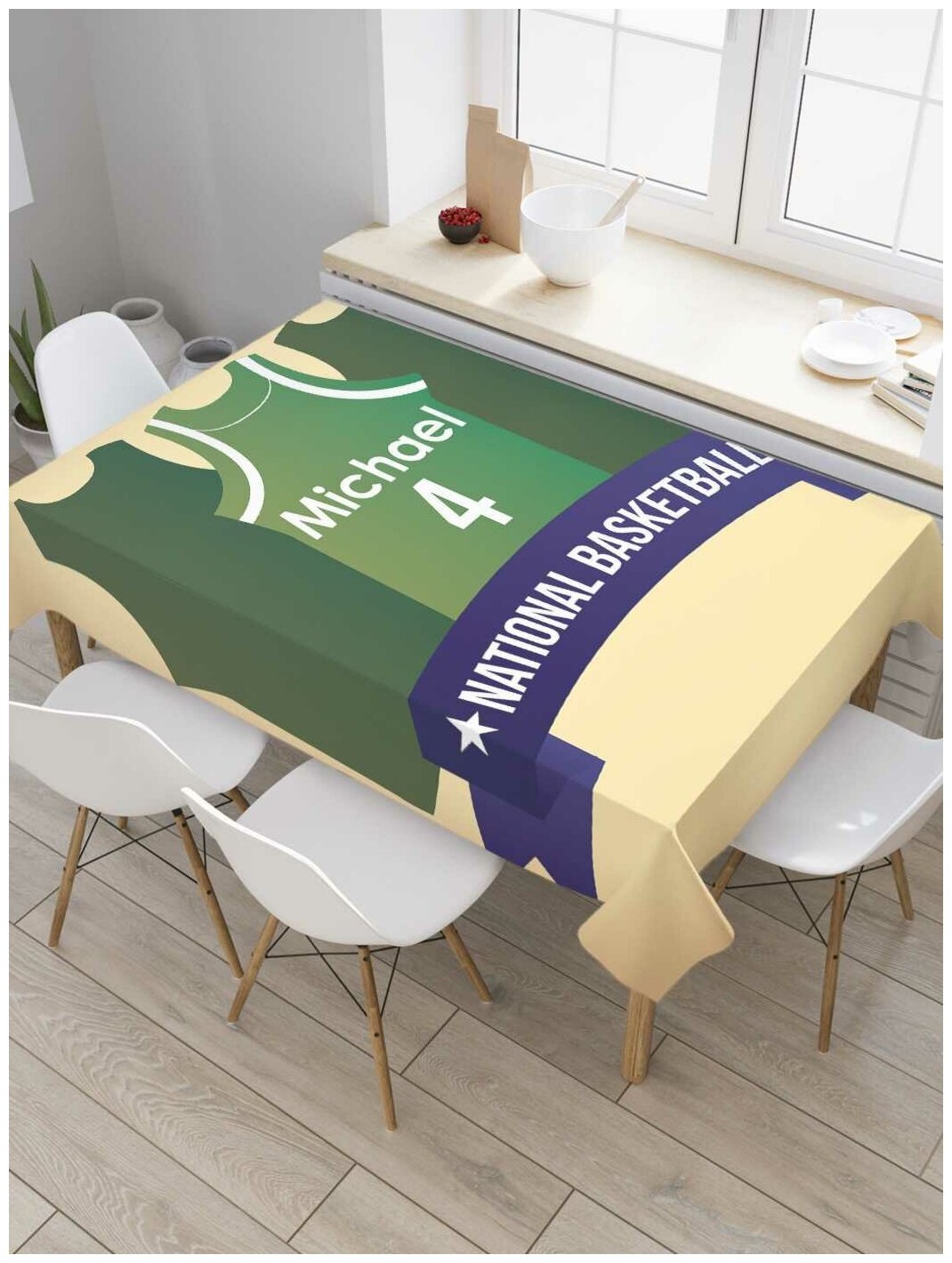 Скатерть прямоугольная JoyArty на кухонный стол "Баскетбольная сборная" из оксфорда, 180x145 см