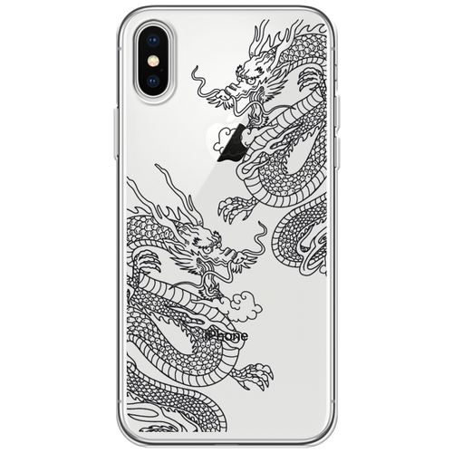 Силиконовый чехол на Apple iPhone XS Max (10S Max) / Айфон Иск Эс Макс Два китайских дракона, прозрачный