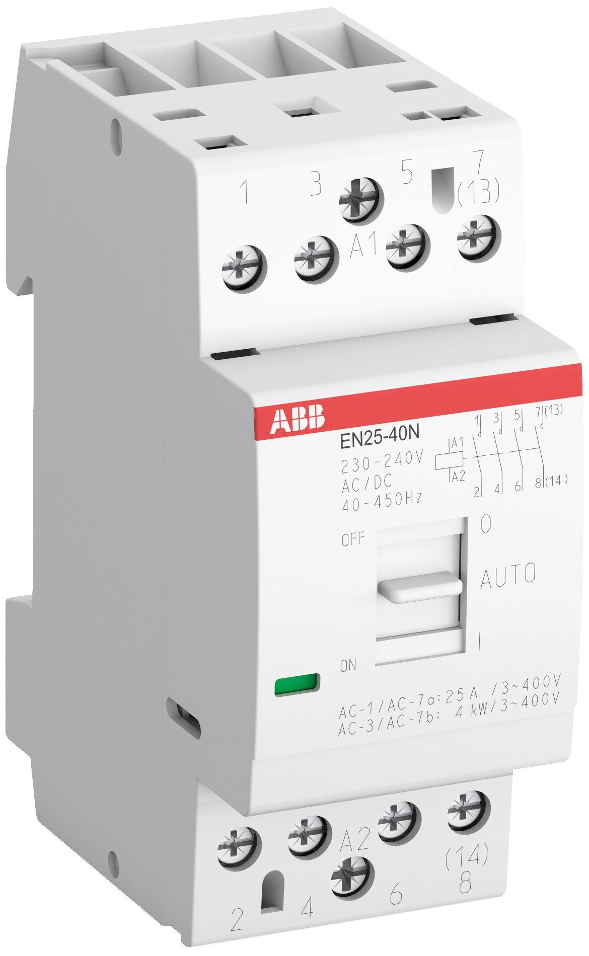 EN25-40N-06 Контактор модульный с ручным управлением (25А АС-1, 4НО) 230В AC/DC ABB, 1SAE232111R0640