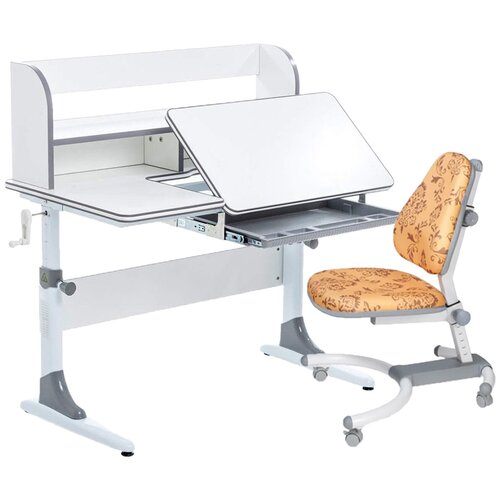 фото Комплект anatomica smart-30 парта + кресло + органайзер белый/серый с золотым узором креслом k639