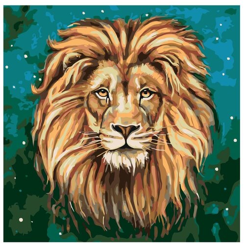 Картина по номерам, Живопись по номерам, 60 x 60, A359, лев, морда, животное, дикий, ночь, звёзды, грива