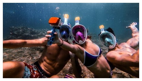 Подводная полнолицевая маска для плавания (снорклинга) FreeBreath S/M (синий)