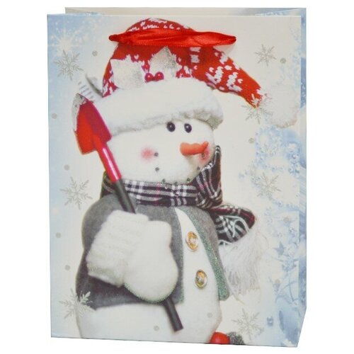 фото Пакет подарочный, снеговичок в красном колпачке, с блестками, 32*26*10 см, 1 шт. дон баллон