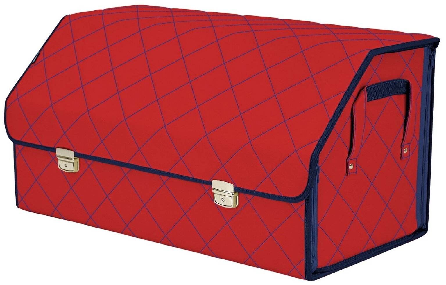 Органайзер-саквояж в багажник "Союз Премиум" (размер XL Plus). Цвет: красный с синей прострочкой Ромб.