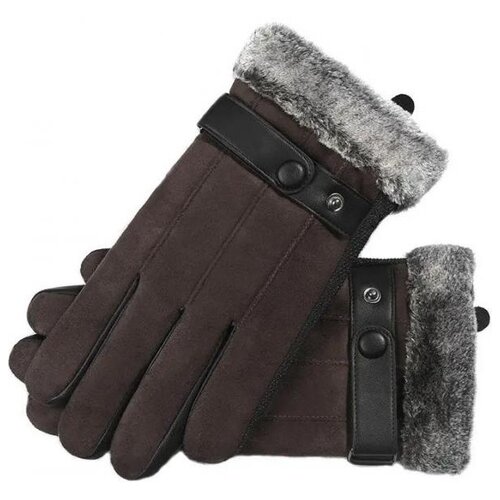 фото Кожаные мужские перчатки с мехом gsmin leather gloves 4 для сенсорных экранов (коричневый)