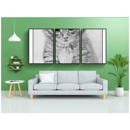 фото Набор модулных постеров для интерьера "кот, кошачий, рисование" 60x90 см. в тубусе, без рамки lotsprints