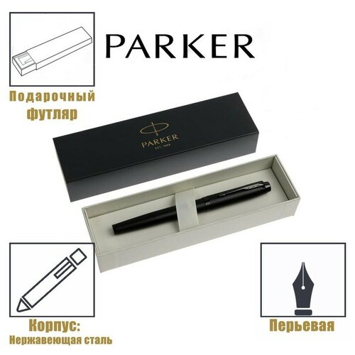 Parker Ручка перьевая Parker IM Achromatic Black BT корпус из нержавеющей стали, чёрный матовый, синяя (2127741)