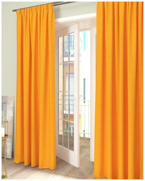 Комплект штор для комнаты канвас Shtoraland на ленте для крючков, две портьеры для гостиной, спальни, детской. Общий размер 400x250 см, оранжевый