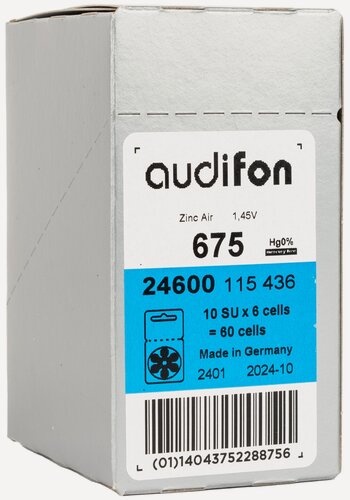 Изображение товара Батарейки для слуховых аппаратов AUDIFON Audifon тип 675 (ZA675, PR44, AC675, DA675, V675A), 60 штук