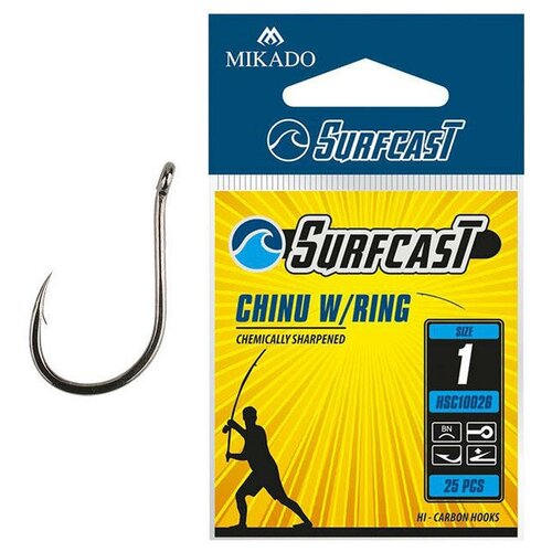 фото Крючки mikado surfcast- chinu w/ring bn (25 шт.), черный никель, размер: 5