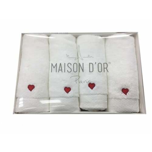 фото Подарочный набор полотенец-салфеток 30х50(4) maison dor soft hearts хлопковая махра красный maison dor (турция)