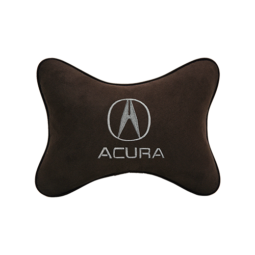 Автомобильная подушка на подголовник алькантара Coffee с логотипом автомобиля ACURA