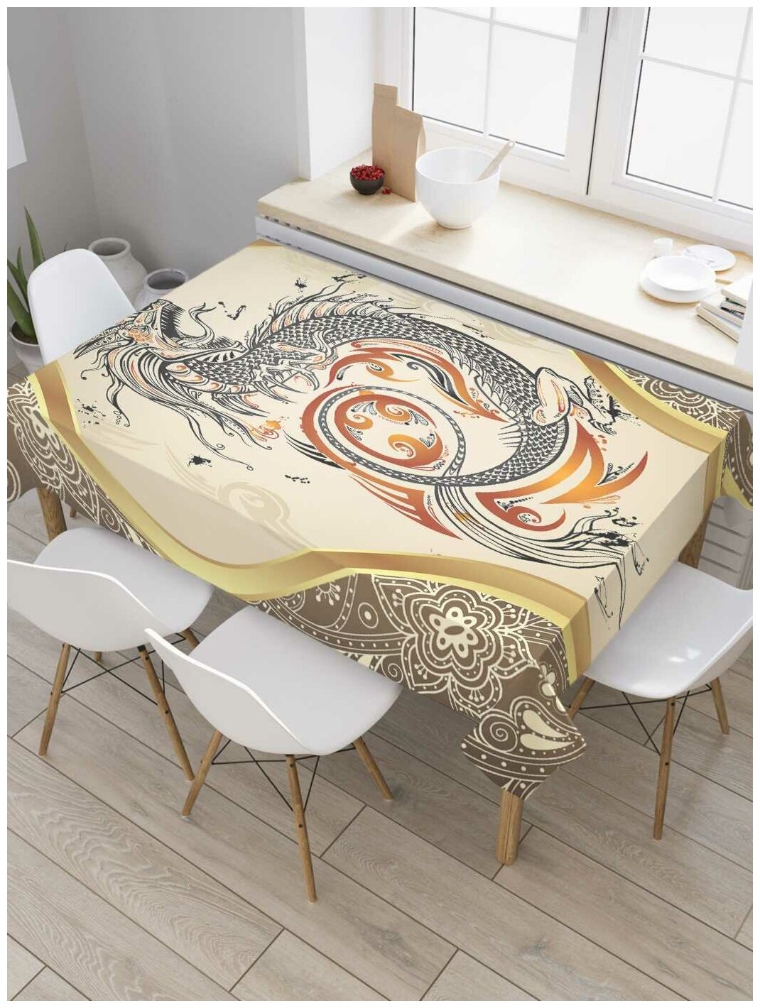 Скатерть прямоугольная JoyArty на кухонный стол "Миф о драконе" из оксфорда, 180x145 см