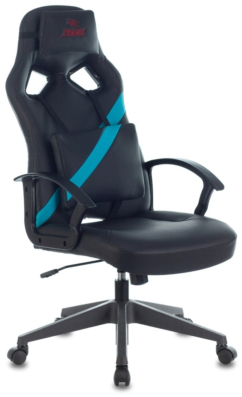 Кресло игровое бюрократ Zombie DRIVER черный/голубой экокожа