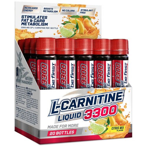 Л-Карнитин для похудения, жиросжигания, энергии Be First L-Carnitine 3300 mg - набор 20 ампул по 25 мл, цитрус л карнитин be first l carnitine 3300 20 ампул цитрусовый микс