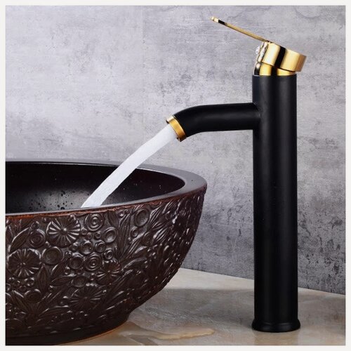 Изображение товара Смеситель для раковины высокий черный/золото REEF RF7088T