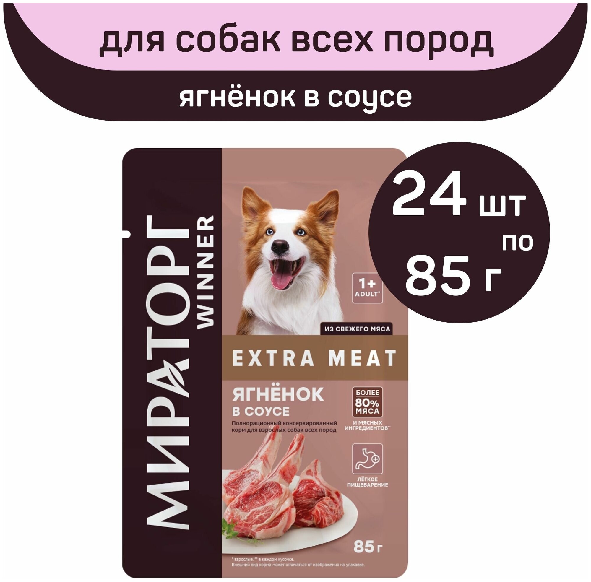 фото Winner Extra Meat влажный корм для собак малых пород, с говядиной в соусе (24шт в уп) 85 гр