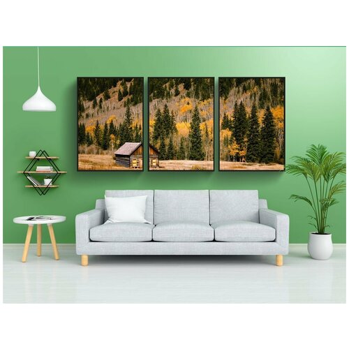 фото Набор модулных постеров для интерьера "кабина, кабина журнала, лес" 60x90 см. в тубусе, без рамки lotsprints