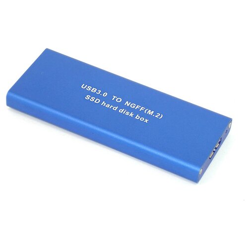 Бокс для SSD диска NGFF (M2) с выходом USB 3.0 алюминиевый, синий бокс для ssd диска amperin ngff m2 с выходом usb 3 0 алюминиевый серебристый