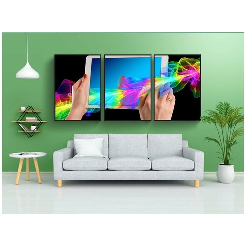 фото Набор модулных постеров для интерьера "руки, частицы, цвет" 60x90 см. в тубусе, без рамки lotsprints