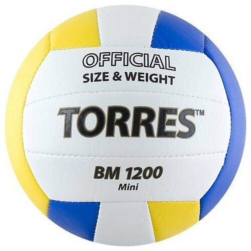 фото Мяч волейбольный сув. torres bm1200 mini ,арт.v30031, р.1, диам. 15 см синт. кожа (тпу),маш.сш,бел-син-желт