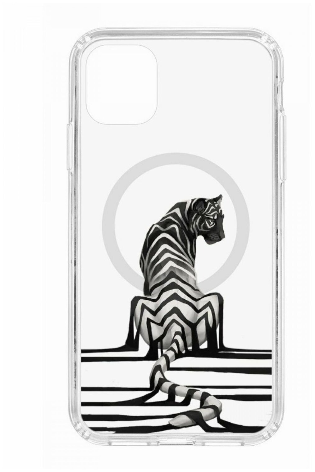 Чехол для iPhone 11 Kruche Print MagSafe Tiger,прозрачная накладка с защитой камеры,с рисунком,противоударный силиконовый бампер с принтом