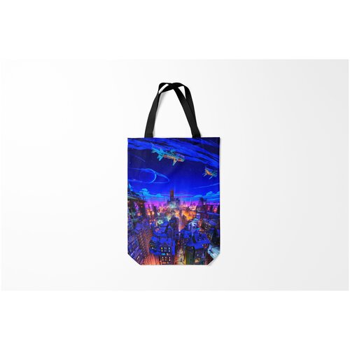 фото Сумка-шоппер / 31х42 см / неоновые принты / космос сказочный город burnettie