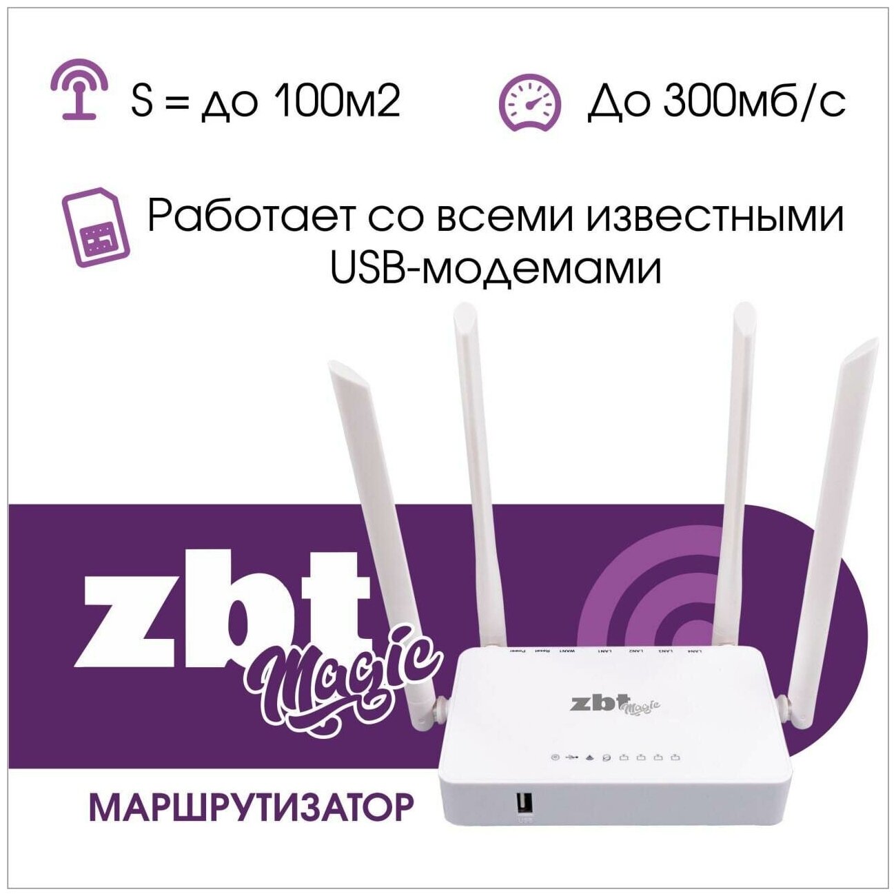 Wi-Fi Роутер ZBT WE1626 MAGIC Wi-Fi 4G 300мб/с