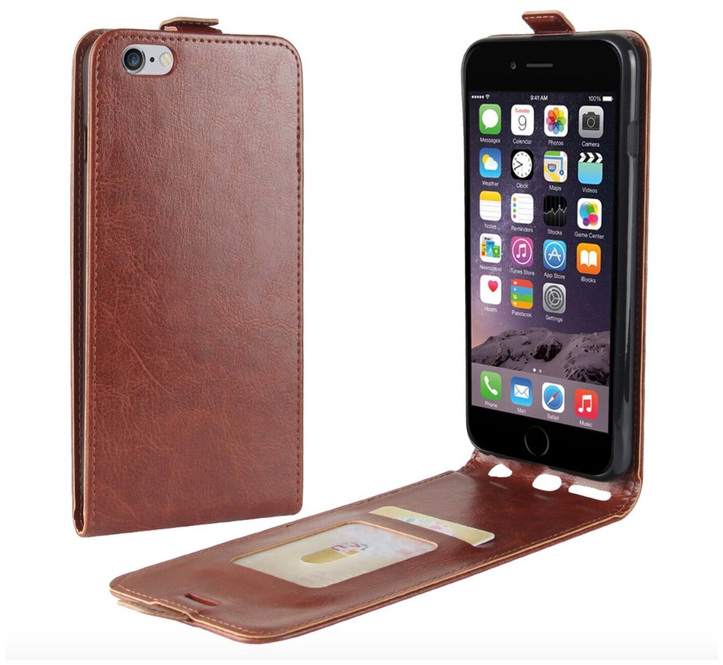 Чехол-флип MyPads для Apple iPhone 6/ 6S вертикальный откидной коричневый
