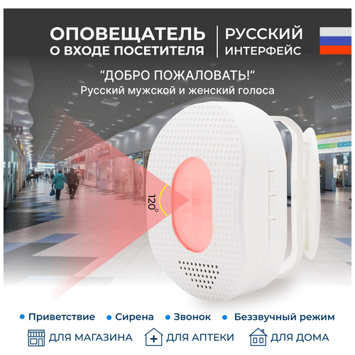 оповещатель звуковой о входе посетителей Оповещатель звуковой о входе посетителей, датчик движения, голосовое приветствие покупателей на русском языке