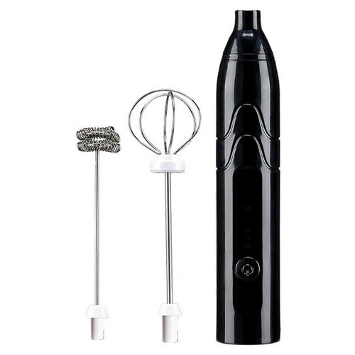 Перезаряжаемый USB капучинатор с двумя венчиками, Чёрный